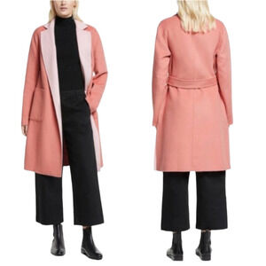 Ralph Lauren Pink Reversible Wool Pea Coat Size Small NEW Tie Front Wrap Cocoon